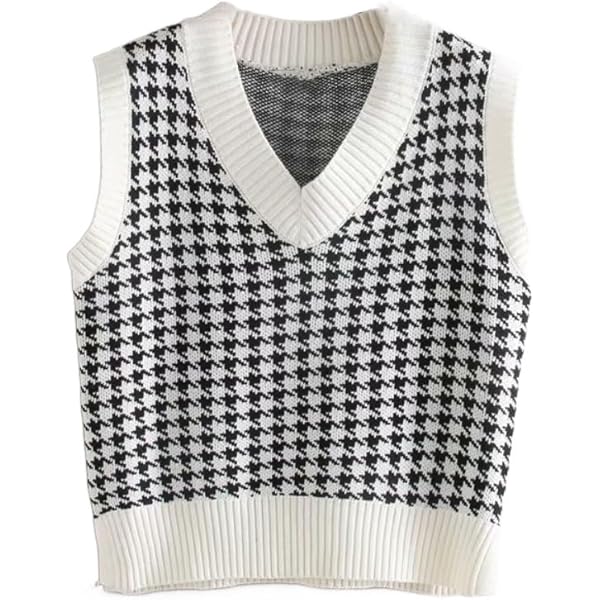 Houndstooth Preppy Tops for Women, Sweater Vest for Women